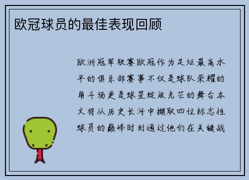 欧冠球员的最佳表现回顾