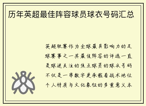 历年英超最佳阵容球员球衣号码汇总